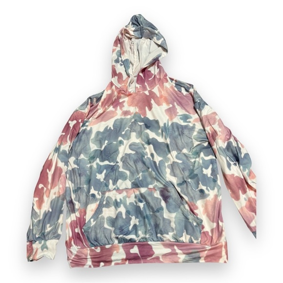 None Tops - Fun tie dye sweatshirt with hood. Pink and blues